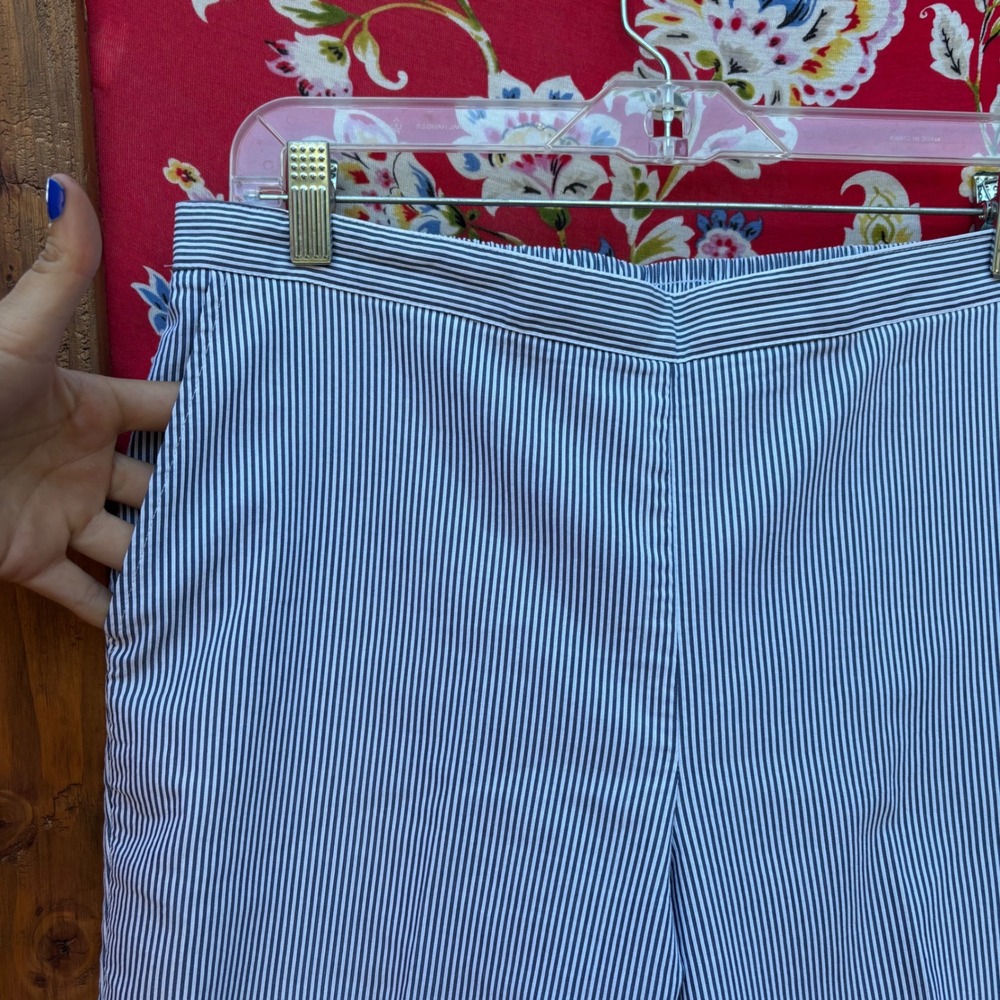Navy+White Striped Nautical Sailorcore Wide Leg High Rise Capri Pants Size M-L - Picture 3 of 9